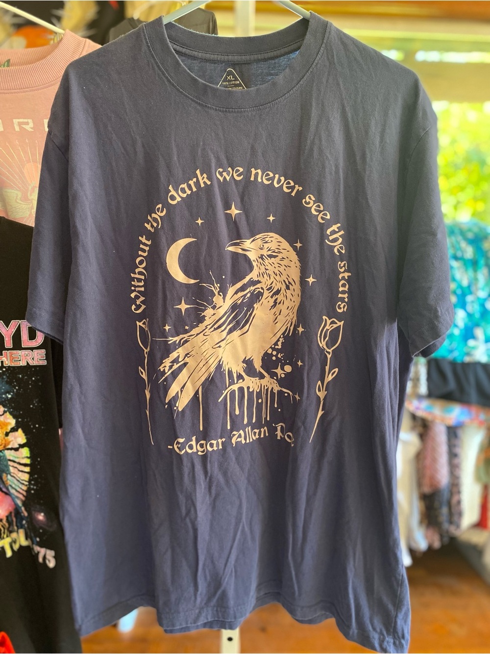 Edgar Allan Poe Raven Graphic T-Shirt - Navy